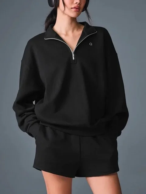 Fashion Grey Long Sleeved Sports Hoodies Autumn New Cotton Casual Pullover Zipper Stand-up Collar Loose Simple Hoodie