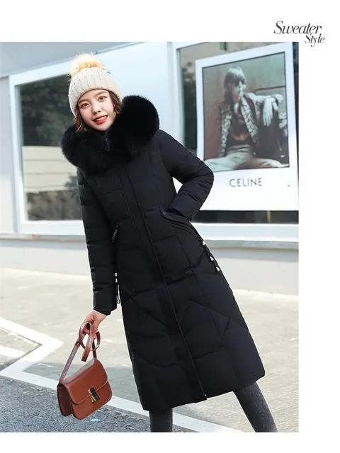 Women Maxi Lenth Parkas Coats Hooded Jacket Oversize Solid Zipper Fur Collar Long Sleeves Loose Thick Casual Autumn Winter