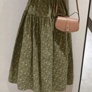 Vintage Midi Skirts Women A-line French Style Printed Simple Elastic Waist Gentle New Spring Prairie Chic All-match Fashion OOTD